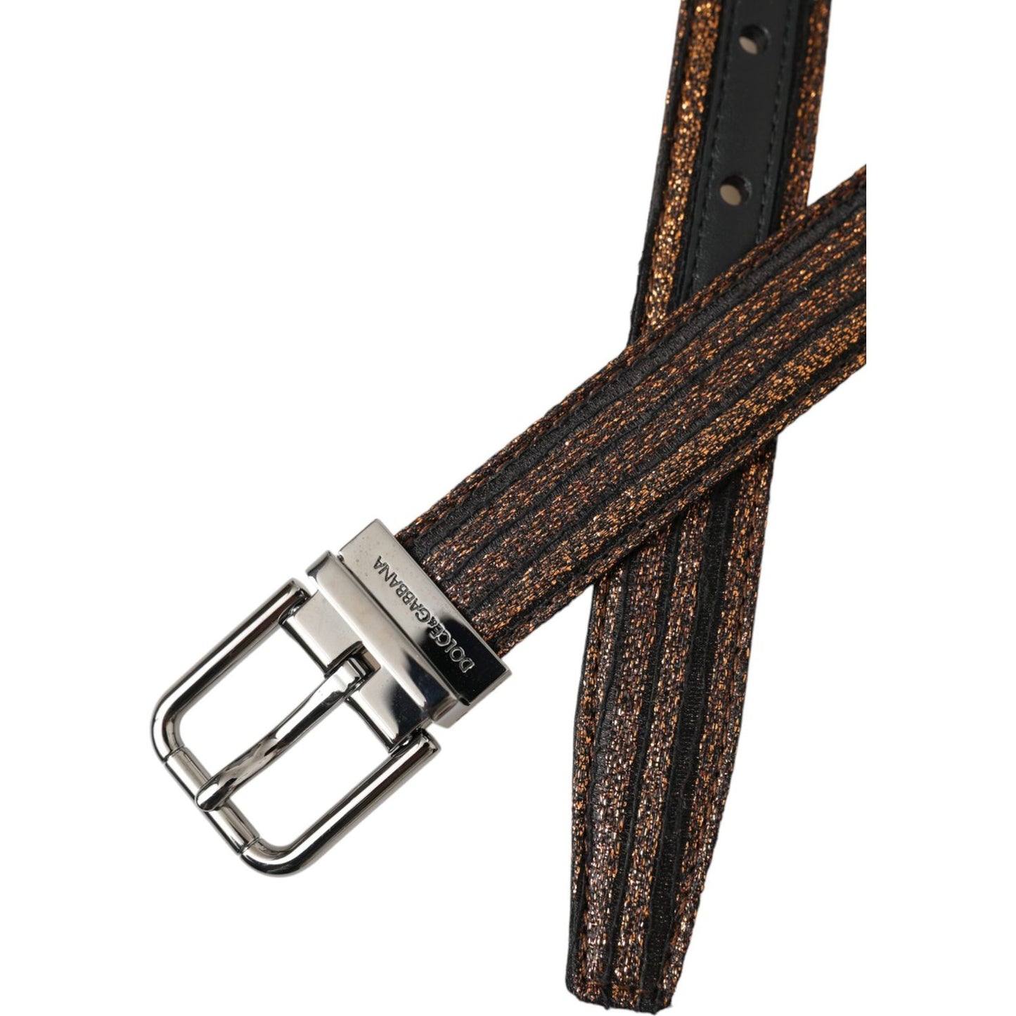 Dolce & Gabbana Gold Jacquard Stripes Silver Metal Buckle Belt