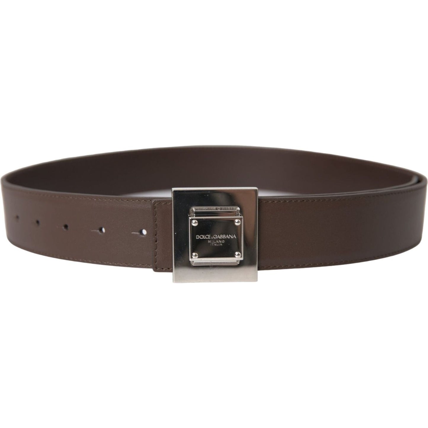 Dolce & Gabbana Brown Calf Leather Square Metal Buckle Belt WMB469-80