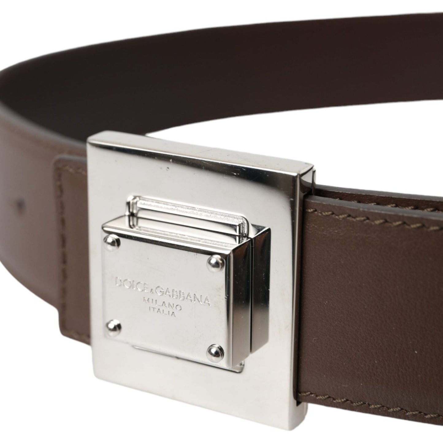 Dolce & Gabbana Brown Calf Leather Square Metal Buckle Belt WMB469-80