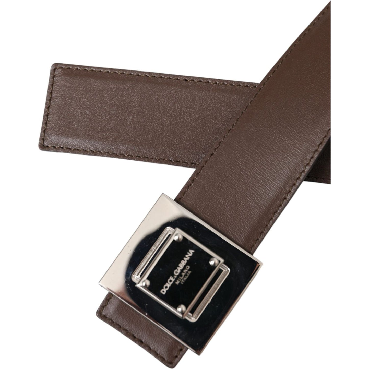 Dolce & Gabbana Brown Calf Leather Square Metal Buckle Belt WMB469-80