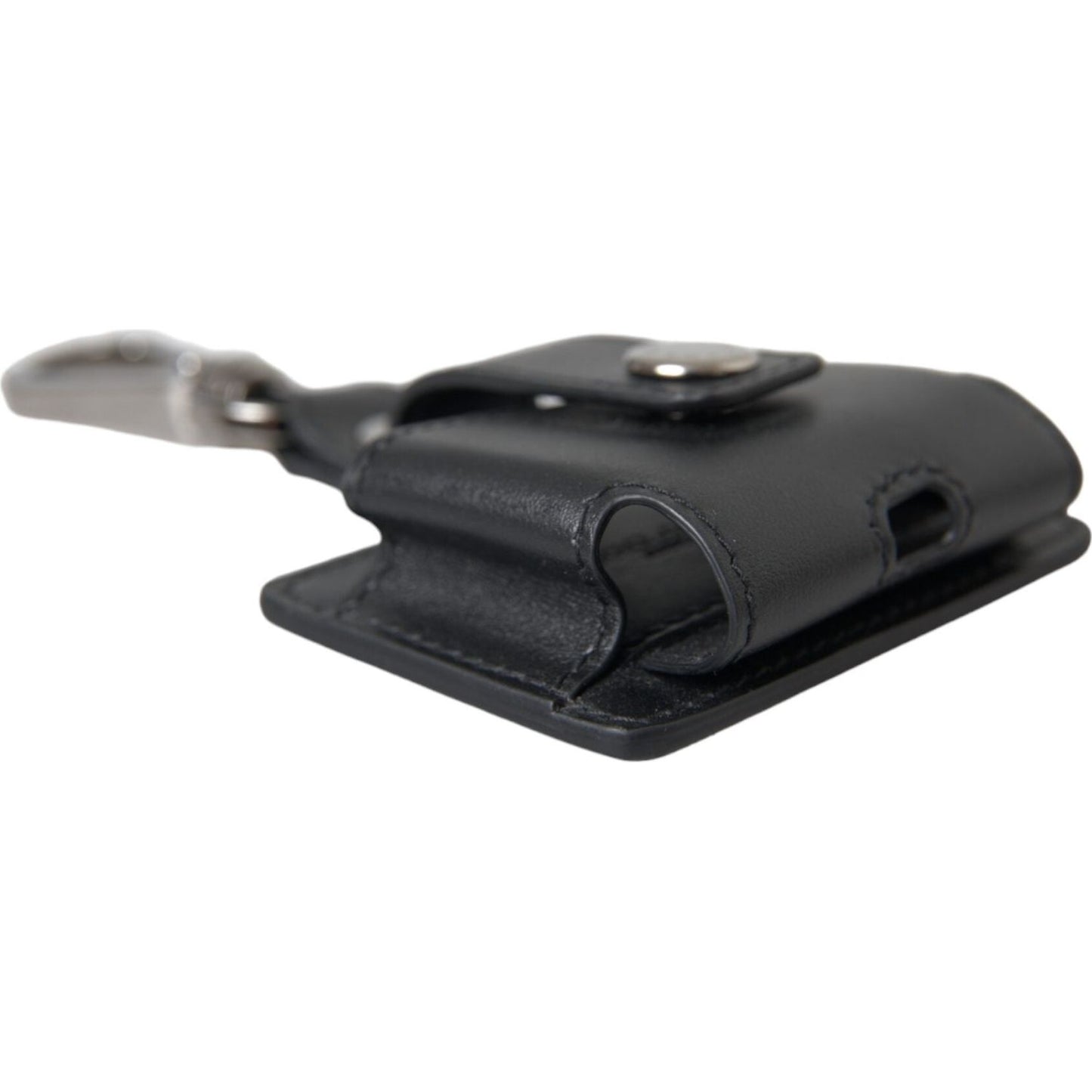 Dolce & Gabbana Black Plain Leather Silver Metal Airpods Case SMY10261