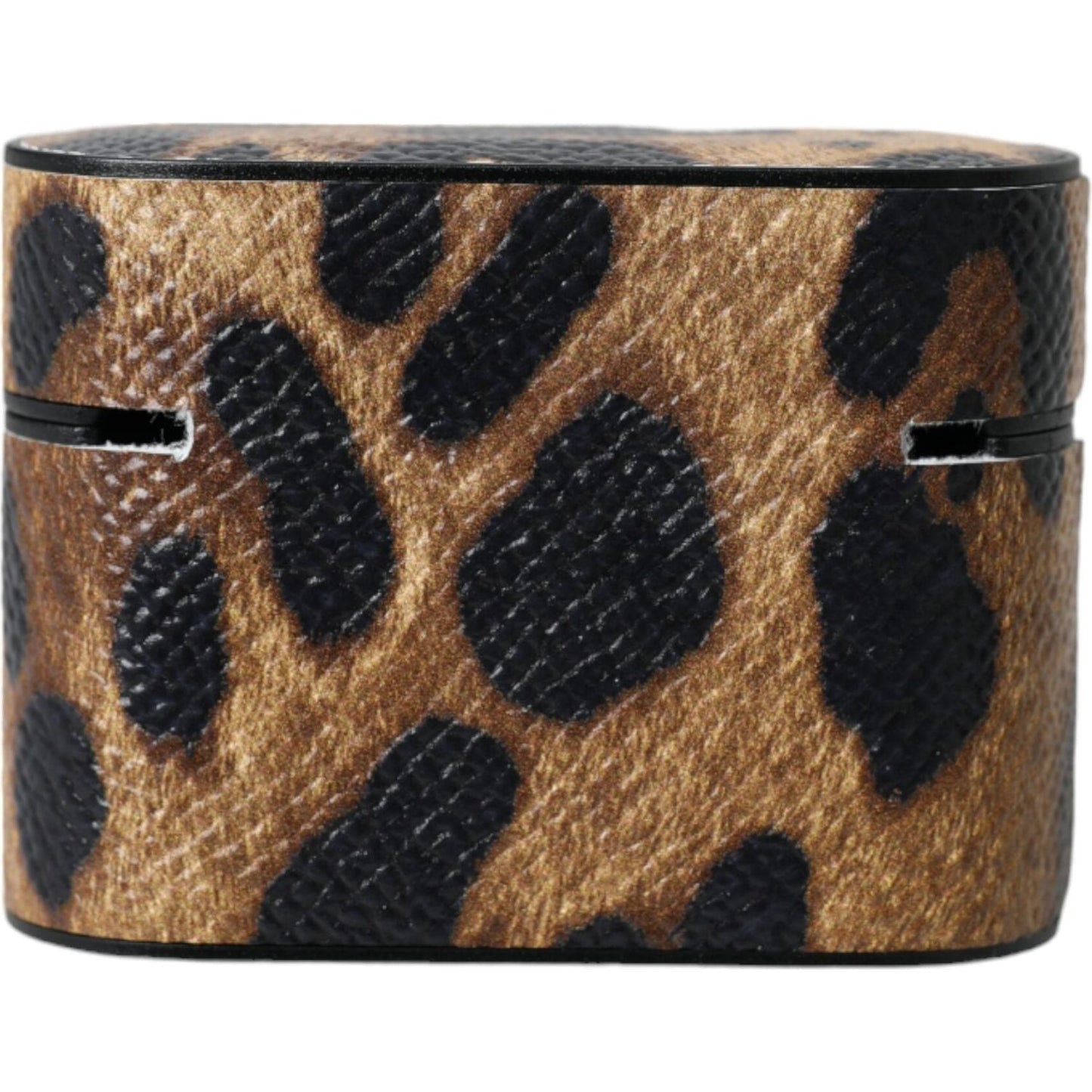 Dolce & Gabbana Brown Leopard Calf Leather Metal Logo Plaque Airpods Case SMY10285
