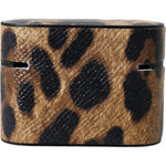 Dolce & Gabbana Brown Leopard Calf Leather Metal Logo Plaque Airpods Case SMY10285