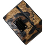 Dolce & Gabbana Brown Leopard Calf Leather Metal Logo Plaque Airpods Case SMY10285