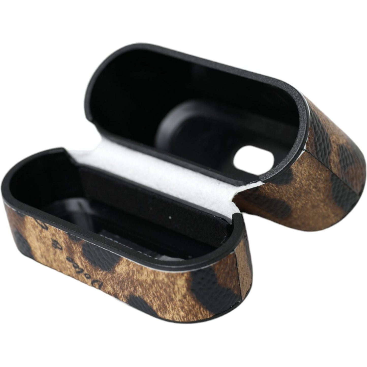 Dolce & Gabbana Brown Leopard Calf Leather Metal Logo Plaque Airpods Case SMY10285