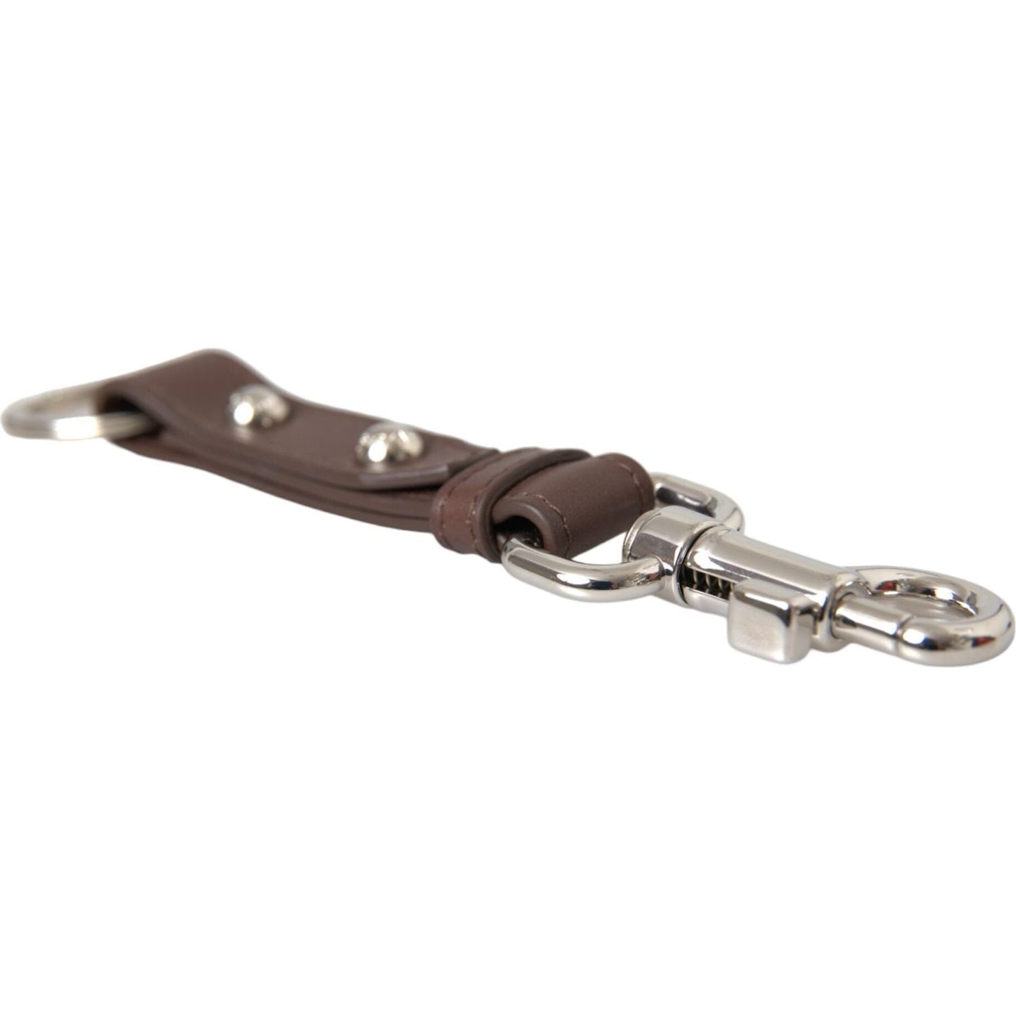 Dolce & Gabbana Brown Plain Leather Silver Brass Keyring Holder Keychain SMY10237