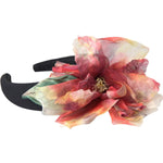 Dolce & Gabbana Rose Pink Silk Floral Black Tiara Women Hairband Diadem SMY10183