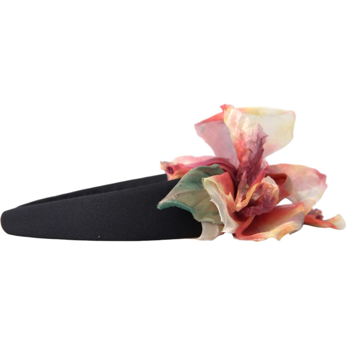 Dolce & Gabbana Rose Pink Silk Floral Black Tiara Women Hairband Diadem SMY10183