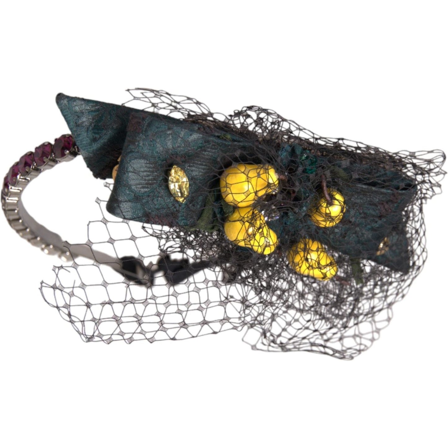Dolce & Gabbana Black Lemons Sicily Purple Crystal Net Headband Diadem SMY10232