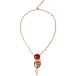 Dolce & Gabbana Gold BrassChain Sacred Heart Rose Crystal Charm Necklace SMY10298