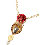 Dolce & Gabbana Gold BrassChain Sacred Heart Rose Crystal Charm Necklace SMY10298
