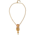 Dolce & Gabbana Gold BrassChain Sacred Heart Rose Crystal Charm Necklace SMY10298