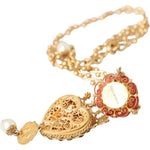 Dolce & Gabbana Gold BrassChain Sacred Heart Rose Crystal Charm Necklace SMY10298