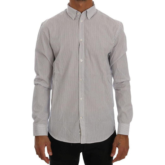 Frankie Morello White Blue Striped Casual Cotton Regular Fit Shirt