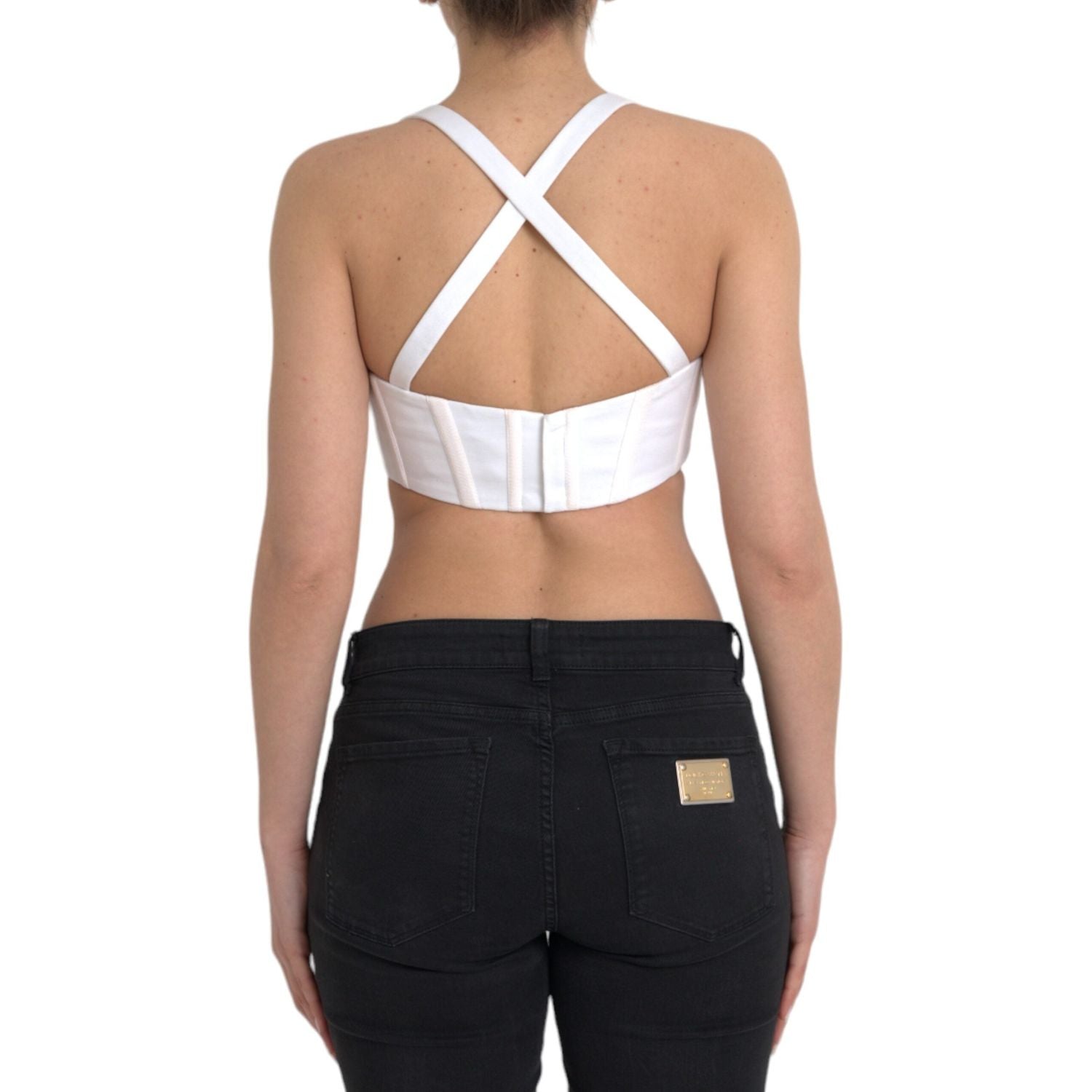 Versace White Viscose Bustier Sleeveless Cropped Top