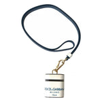 Dolce & Gabbana White Blue Calf Leather Logo Print Strap Airpods Case SMY101189