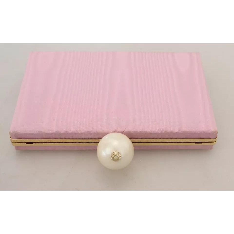 Dolce & Gabbana Pink Silk Gold Frame Clutch Evening Party Purse Bag