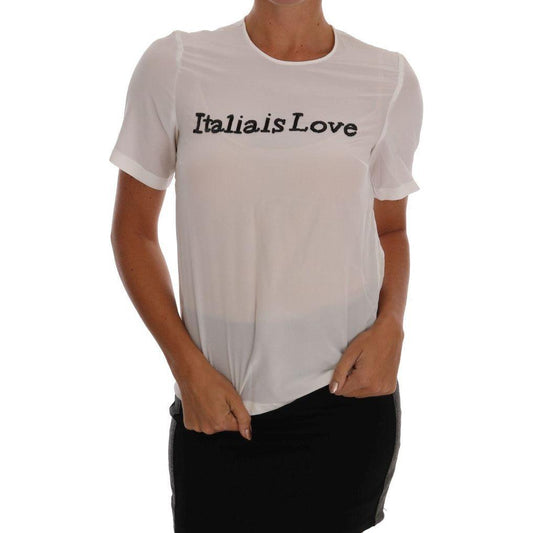 Dolce & Gabbana White Silk ITALIA IS LOVE Blouse T-shirt