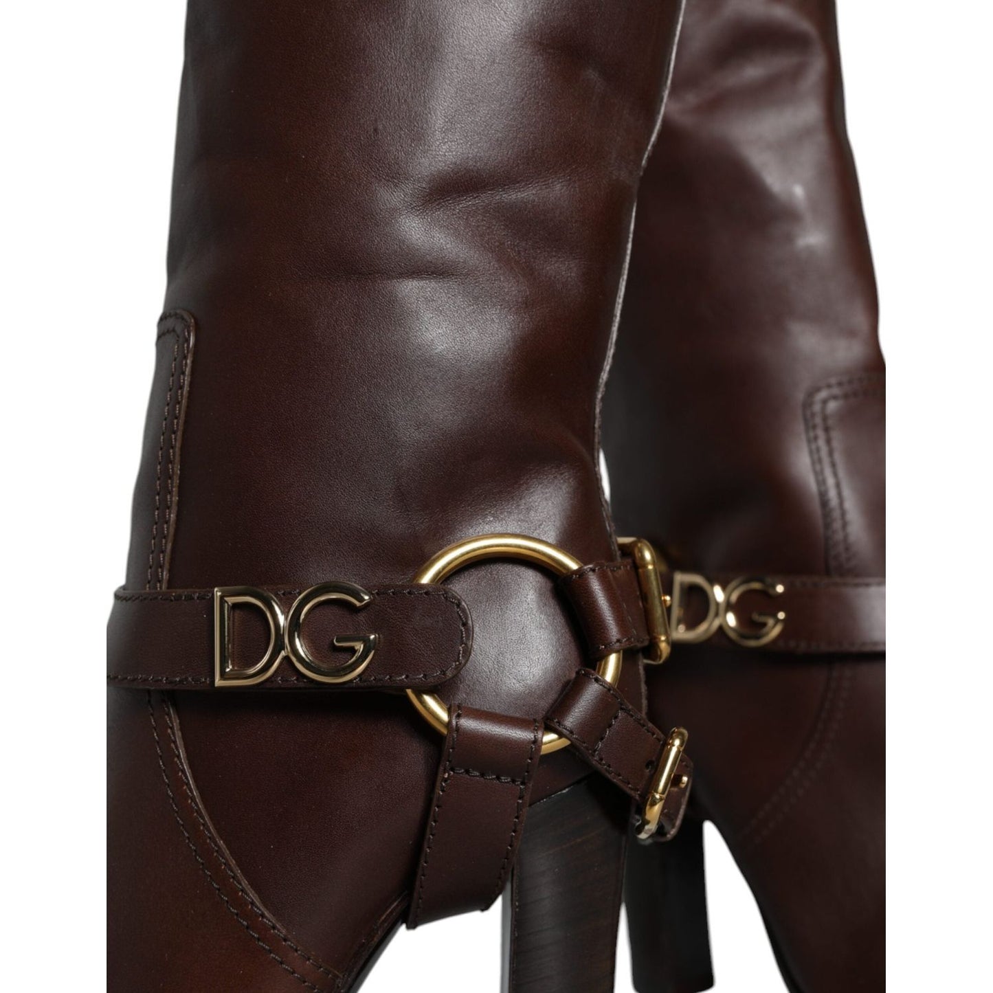 Dolce & Gabbana Brown Leather Gold Tone Logo High Boots Shoes LA11537-36