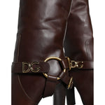 Dolce & Gabbana Brown Leather Gold Tone Logo High Boots Shoes LA11537-36