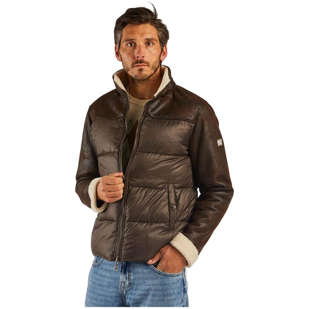 Yes Zee Brown Nylon Men's Quilted Jacket YE-13685-S