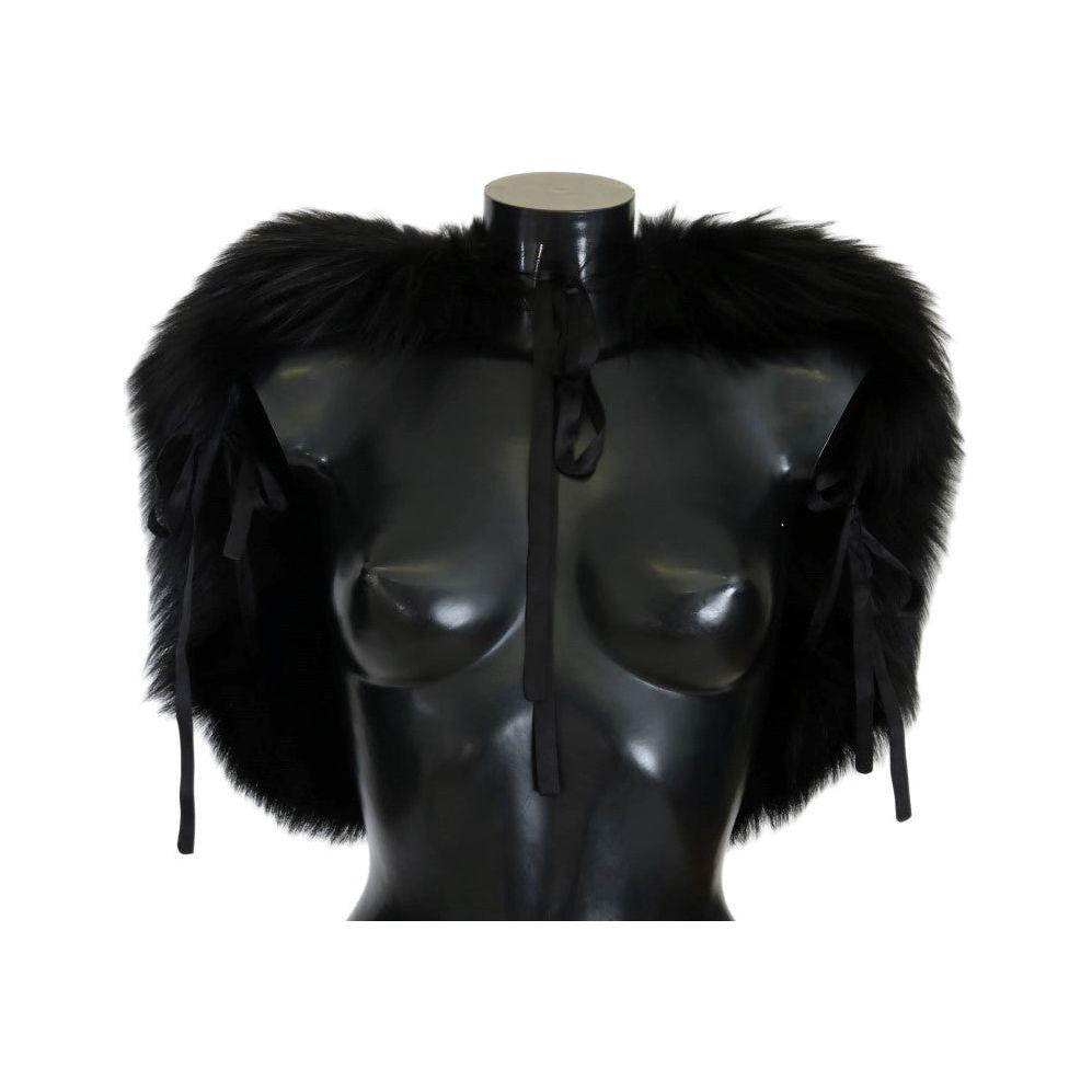 Dolce & Gabbana Black Silver Fox Fur Scarf MS1875-1