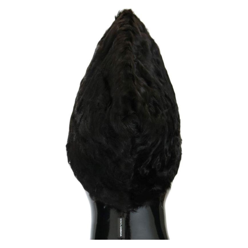 Dolce & Gabbana Black Xiangao Lamb Fur Beanie HAT21012-1
