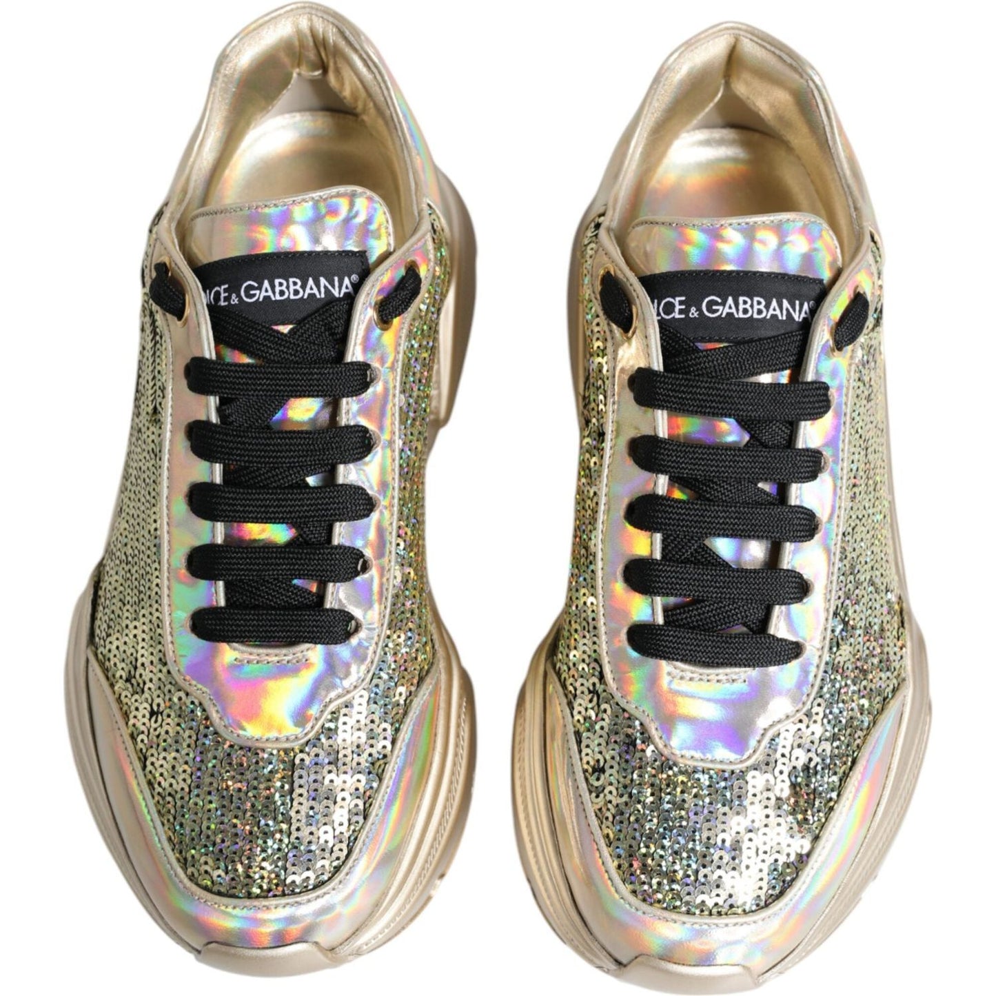 Dolce & Gabbana Gold Sequin Iridiscent Daymaster Sneakers Shoes MV6305-40