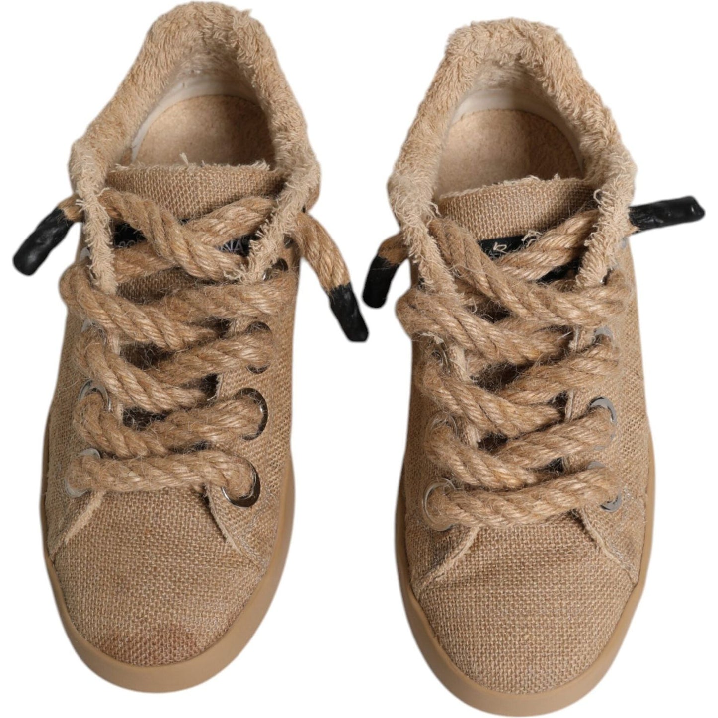Dolce & Gabbana Brown Jute Fabric Low Top Men Sneakers Shoes MV6384-39