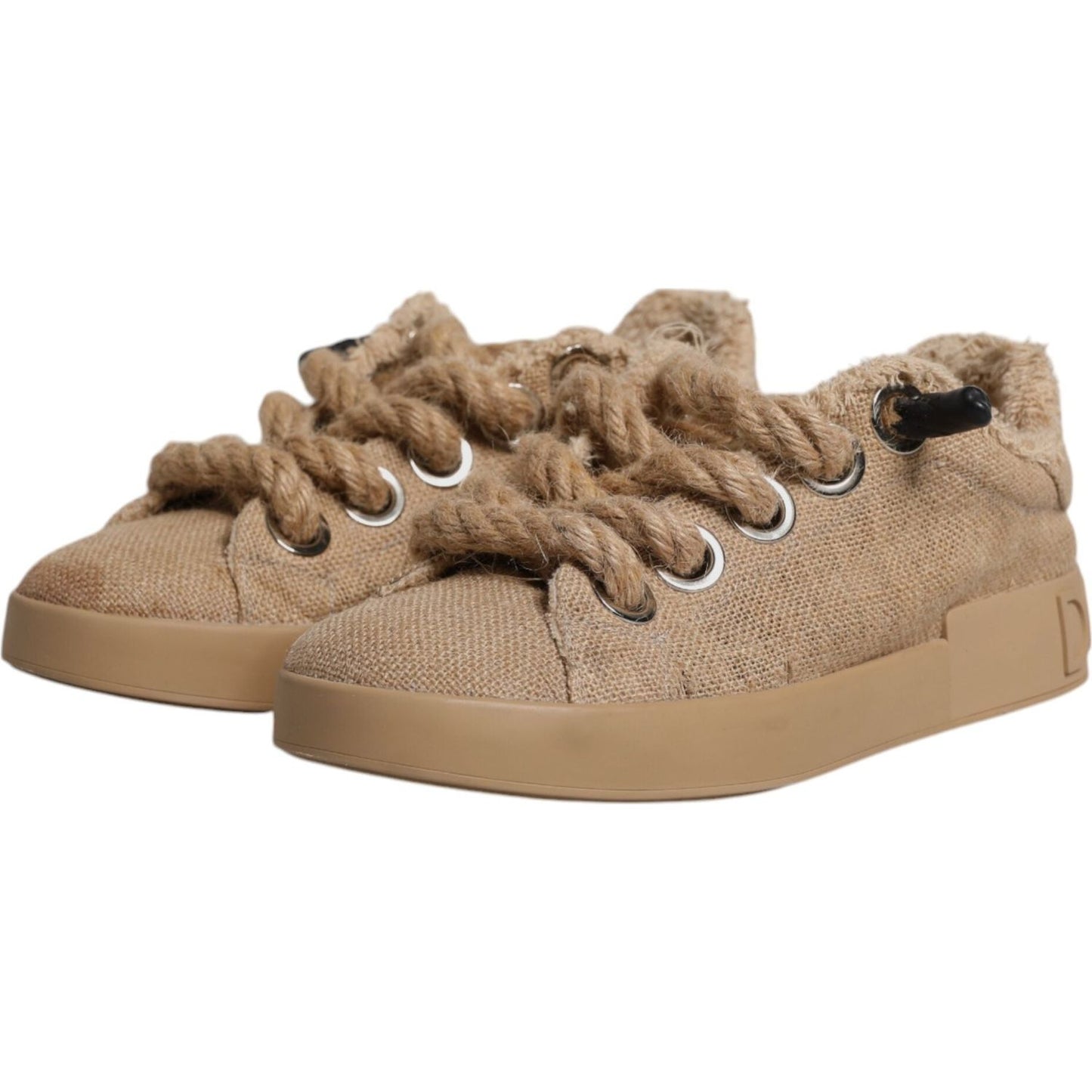 Dolce & Gabbana Brown Jute Fabric Low Top Men Sneakers Shoes MV6384-39
