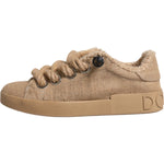 Dolce & Gabbana Brown Jute Fabric Low Top Men Sneakers Shoes MV6384-39