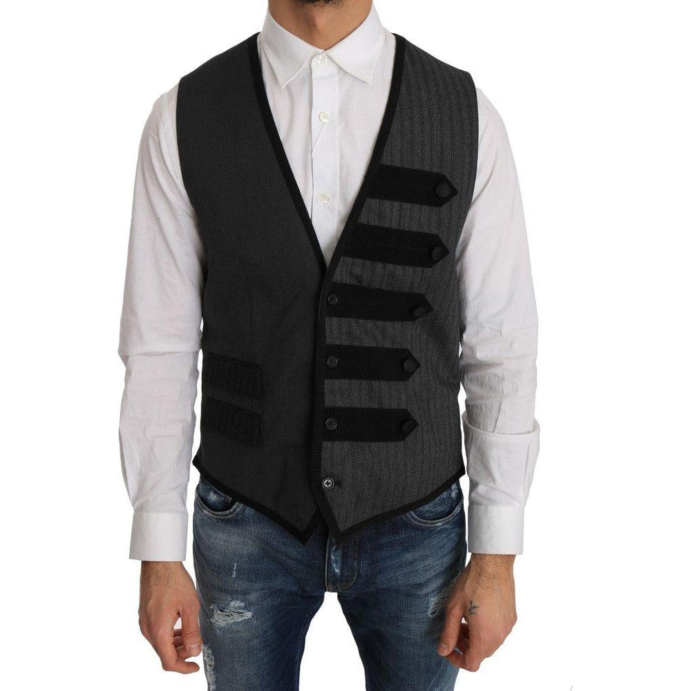 Dolce & Gabbana Gray Wool Patterned Slim Vest TSH2064-1