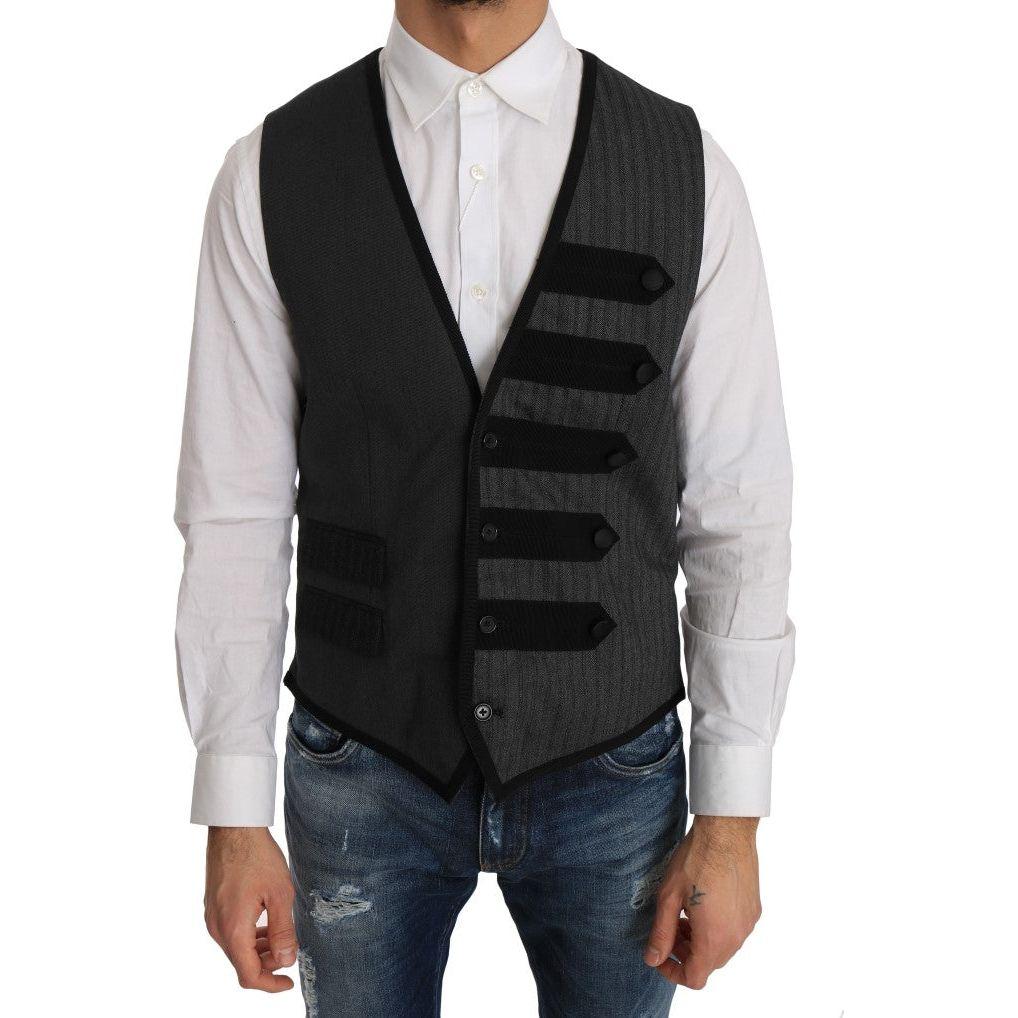 Dolce & Gabbana Gray Wool Patterned Slim Vest TSH2064-1