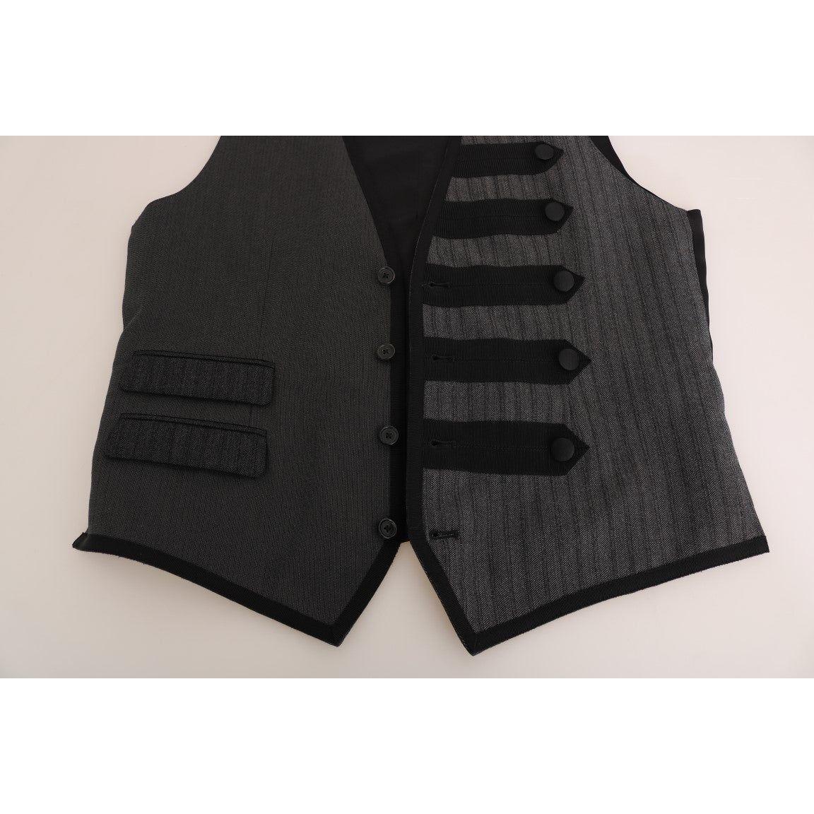 Dolce & Gabbana Gray Wool Patterned Slim Vest TSH2064-1