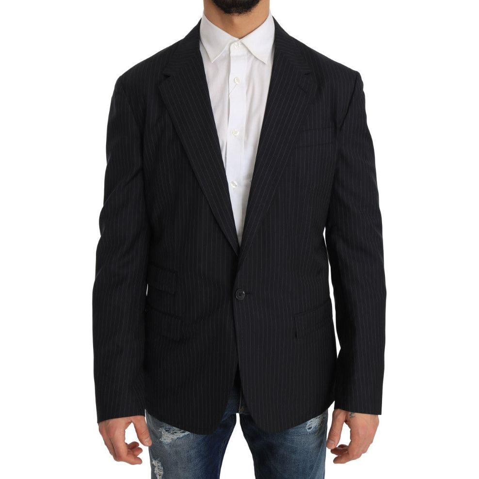 Dolce & Gabbana Gray Striped Wool Jacket Coat Slim Blazer JKT1220-1