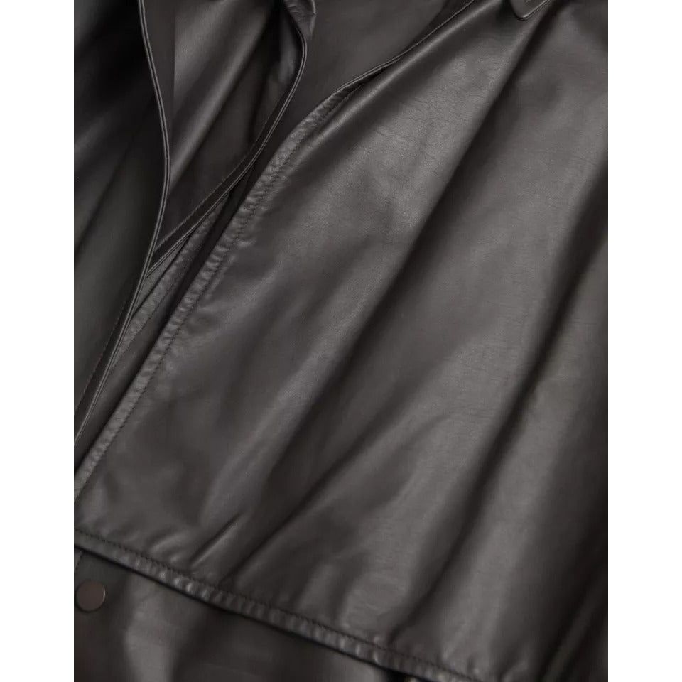 Bottega Veneta Black Leather Men Waterproof Trenchcoat Jacket JKT4070-48