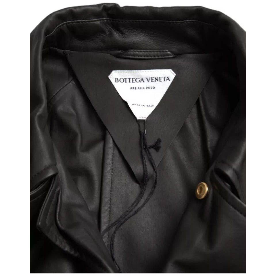 Bottega Veneta Black Leather Men Waterproof Trenchcoat Jacket JKT4070-48