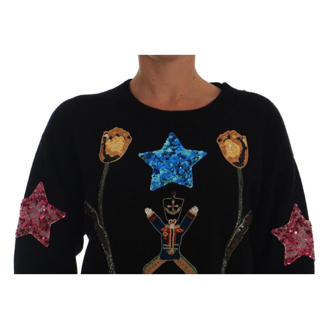 Dolce & Gabbana Fairy Tale Crystal Black Cashmere Sweater TSH1904-4
