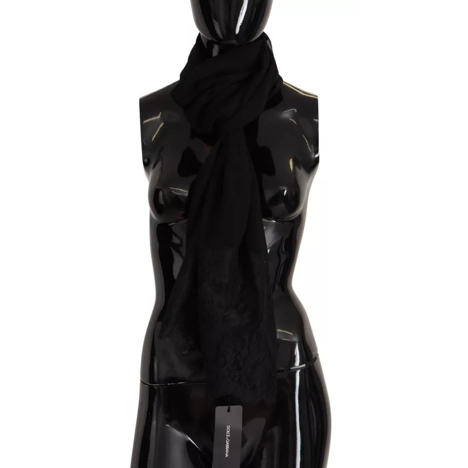 Dolce & Gabbana Brown Silk Wrap Shawl Floral Lace Scarf