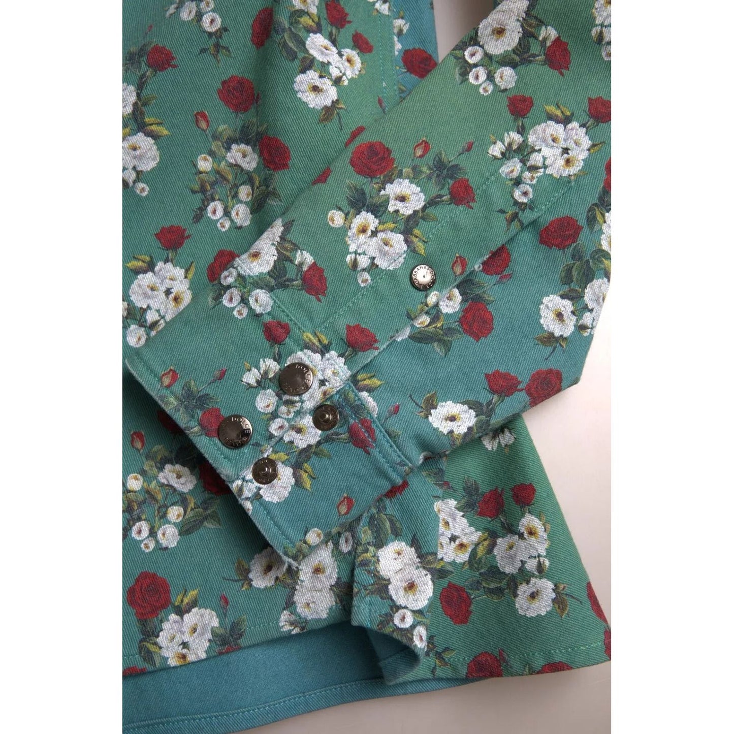 Dolce & Gabbana Blue Floral Cotton Button Down Denim Shirt TSH84198-39