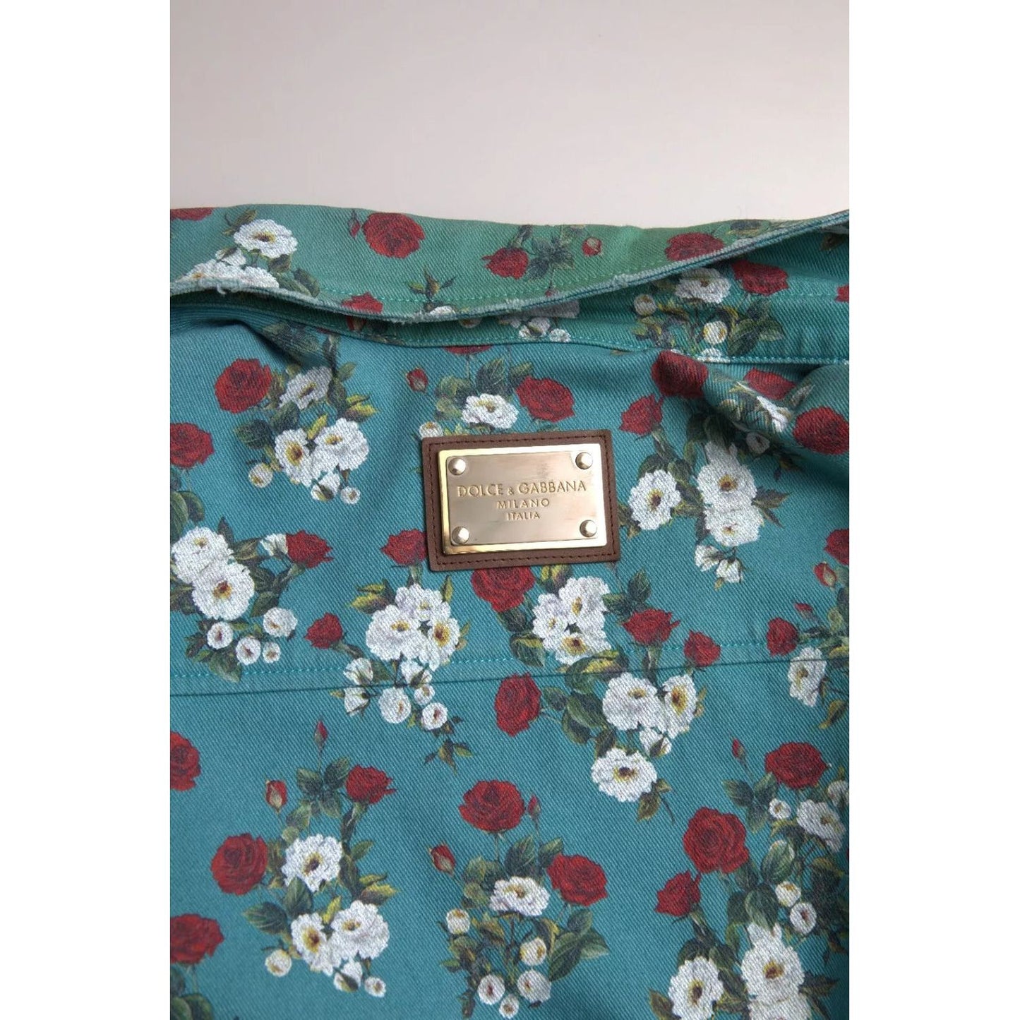 Dolce & Gabbana Blue Floral Cotton Button Down Denim Shirt TSH84198-39