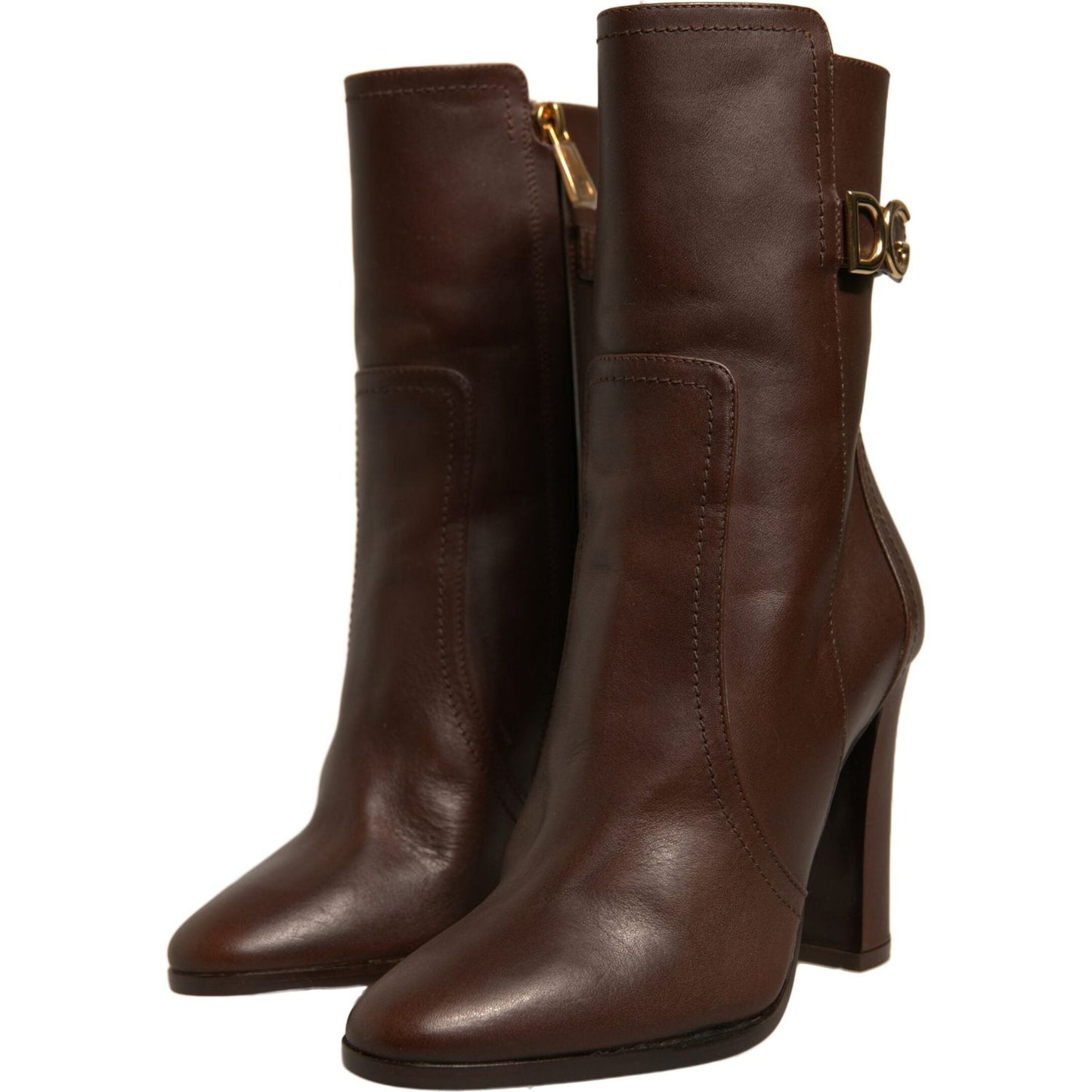 Dolce & Gabbana Brown Leather Heels Mid Calf Boots Shoes LA12421-36.5