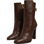 Dolce & Gabbana Brown Leather Heels Mid Calf Boots Shoes LA12421-36.5
