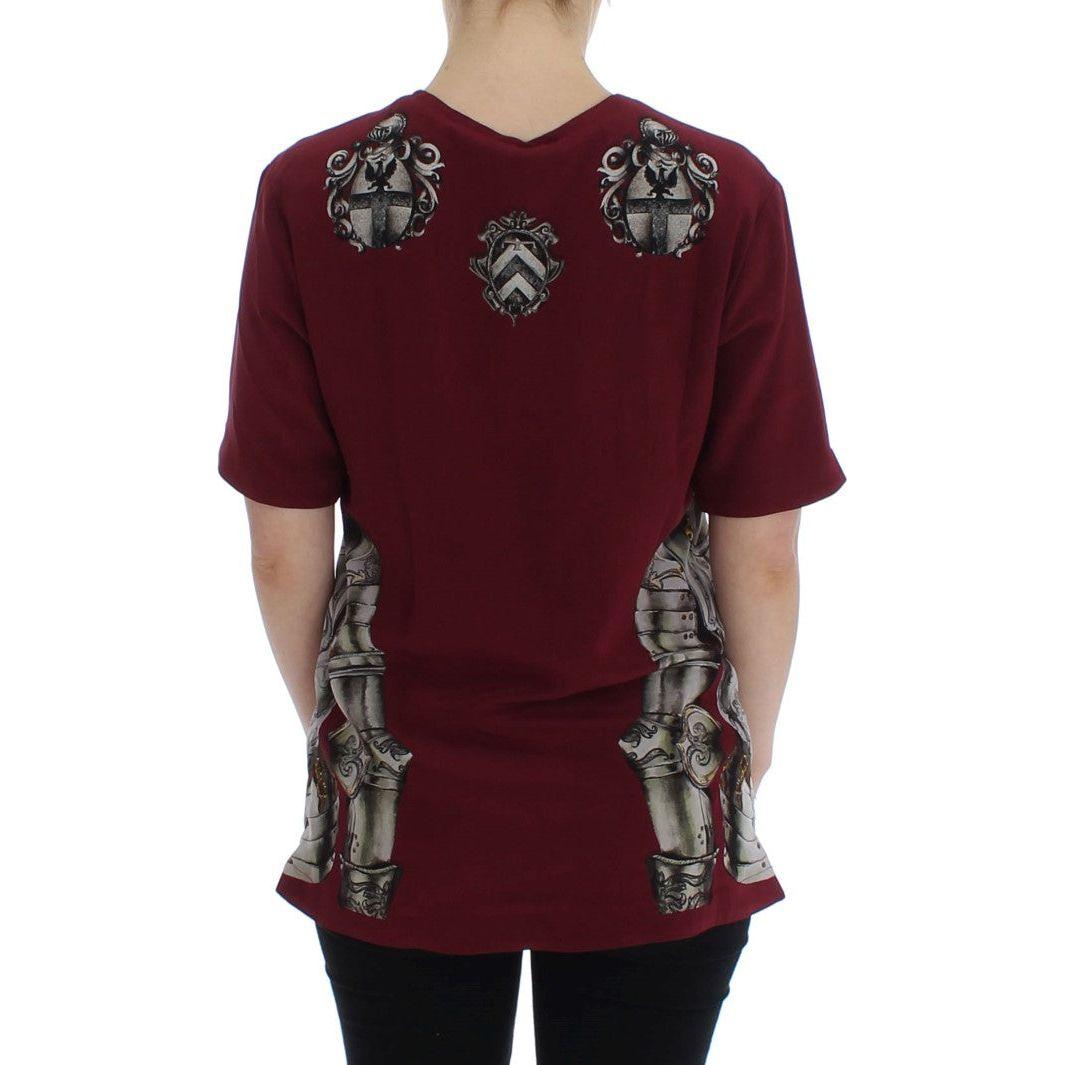 Dolce & Gabbana Red Knight Print Silk Blouse T-shirt SIG13332-2