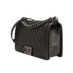 Chanel Dark Green Leather Shoulder Bag Gray Metal Purse Bag CHA176