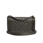 Chanel Dark Green Leather Shoulder Bag Gray Metal Purse Bag CHA176
