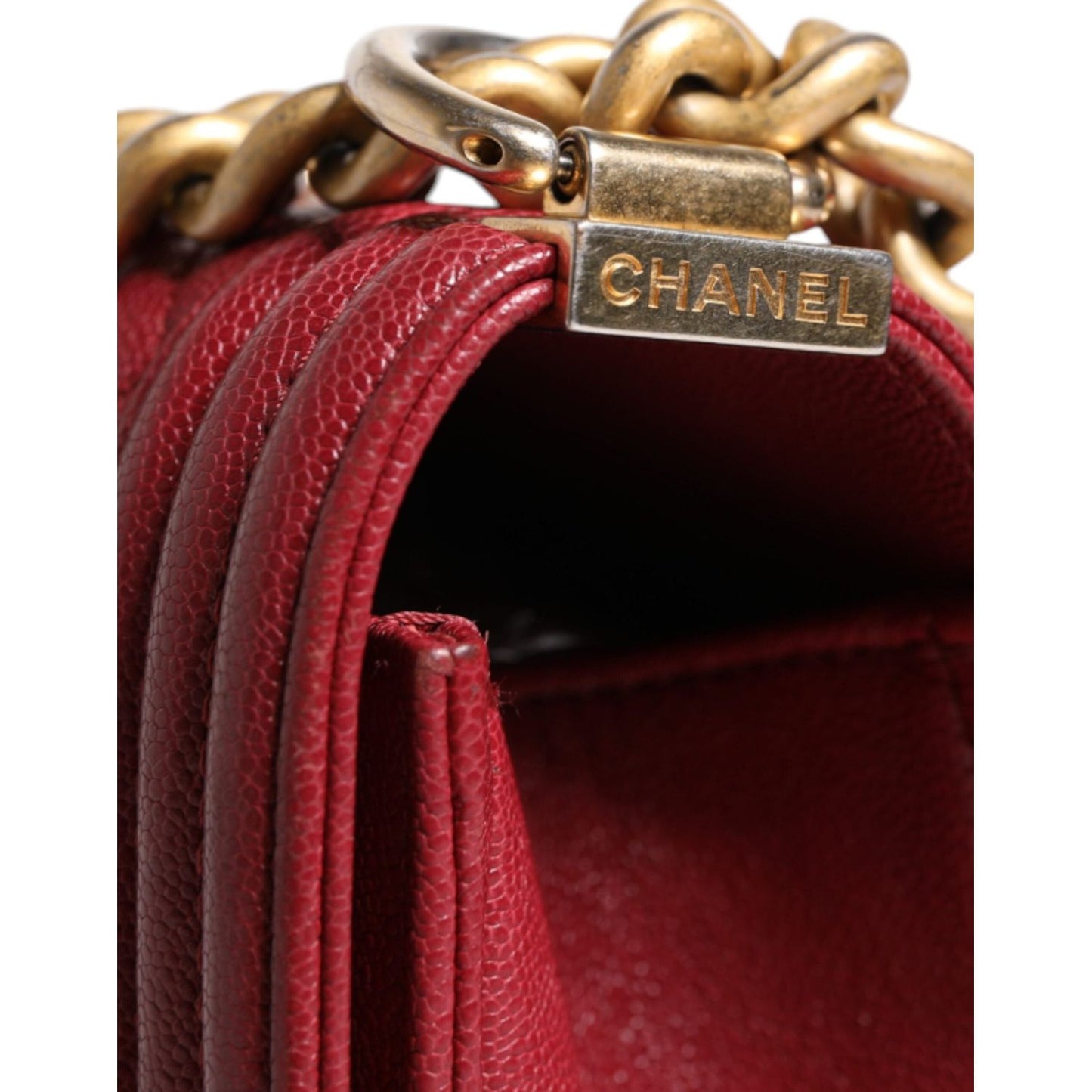 Chanel Red Leather Lambskin Double Gold Chain Medium Shoulder Bag