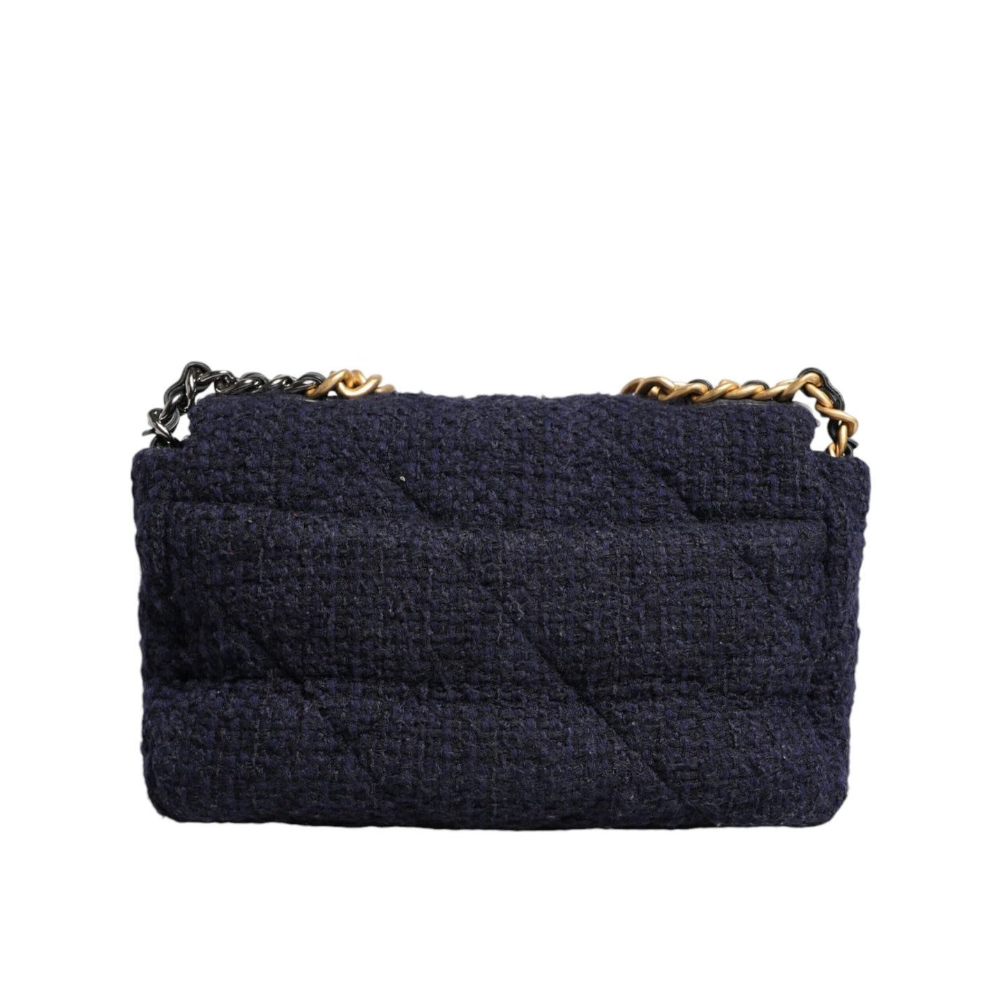 Chanel Dark Blue Medium Flap Tweed CC Gold Gray Chain Shoulder Bag