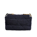 Chanel Dark Blue Medium Flap Tweed CC Gold Gray Chain Shoulder Bag