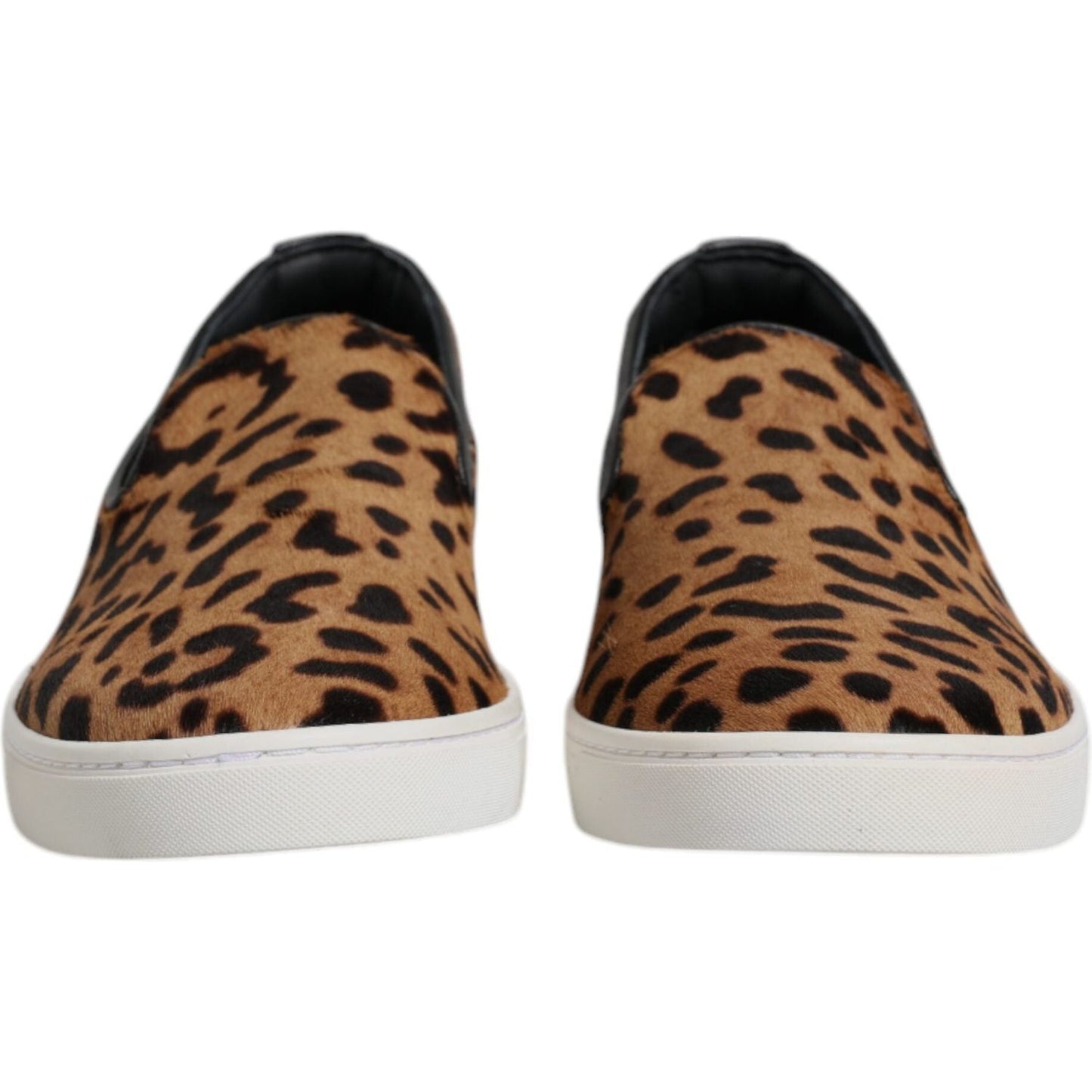 Dolce & Gabbana Brown Calfskin Fur Leopard Sneakers Shoes MV7038-41.5